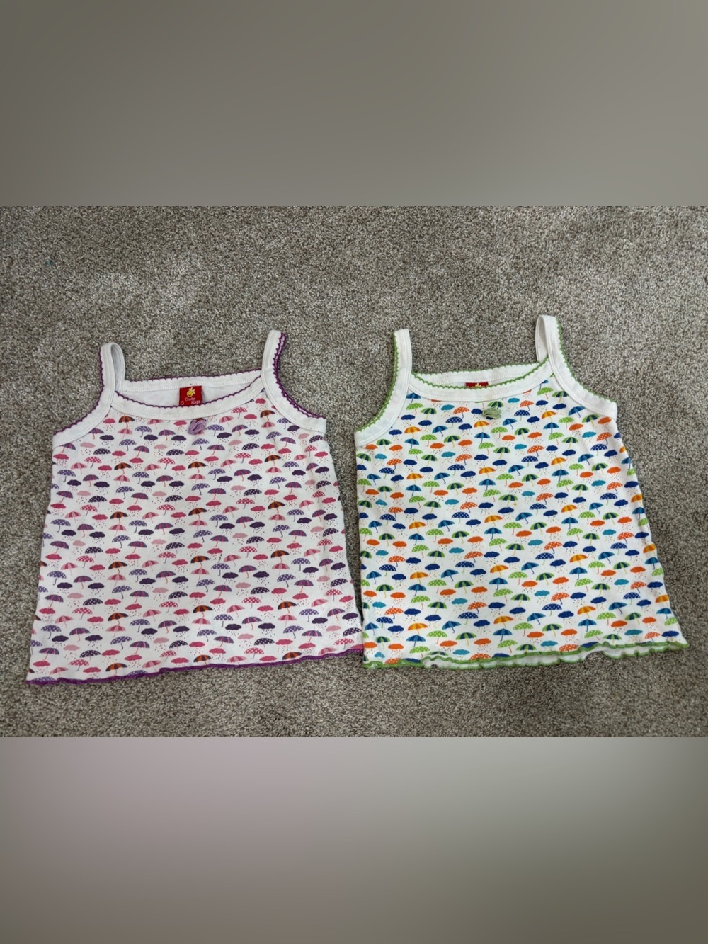 Vintage Girl’s Umbrella Print Knit Tank Tops Scalloped Edge Summer Beachy